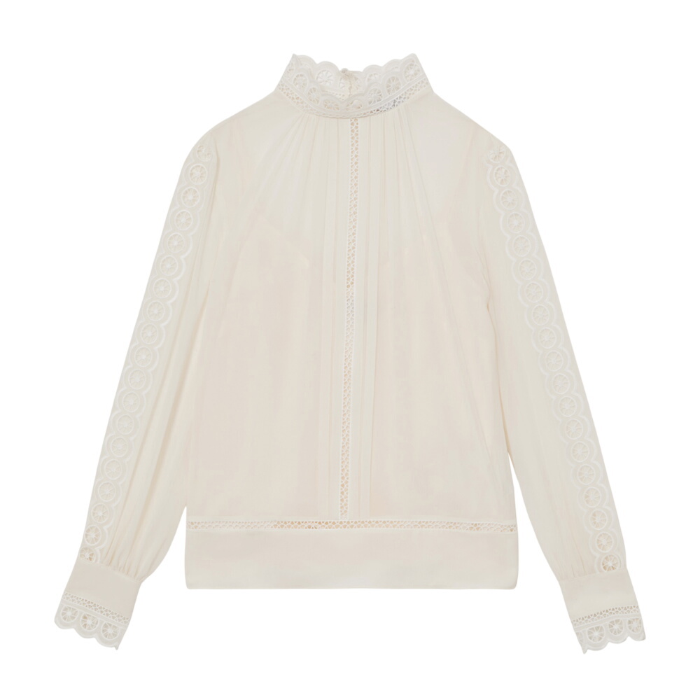 REISS Ori Lace-Trim Sheer Blouse